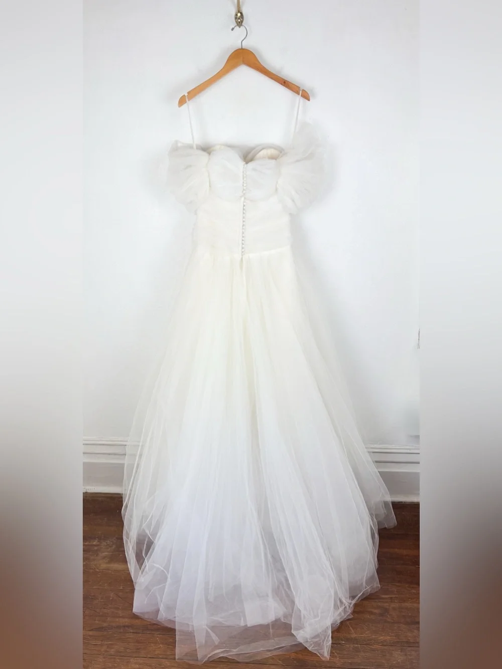 Vintage Oscar de la Renta Ivory Tulle Strapless Wedding Gown Sz S - Picture 15 of 16